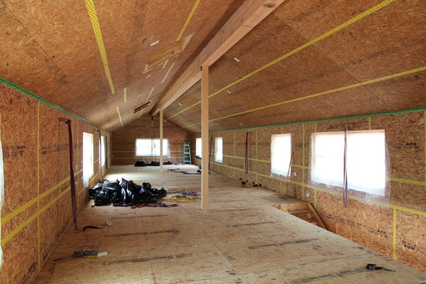 Interior view of Matt Risinger project getting an effective air seal and water barrier at the same time. 