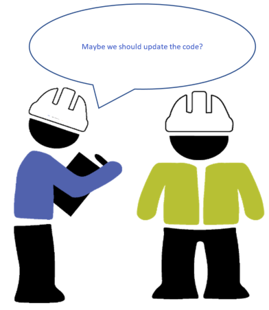 illustration of two men considering updating building code