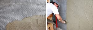 man applying stucco over rainscreen