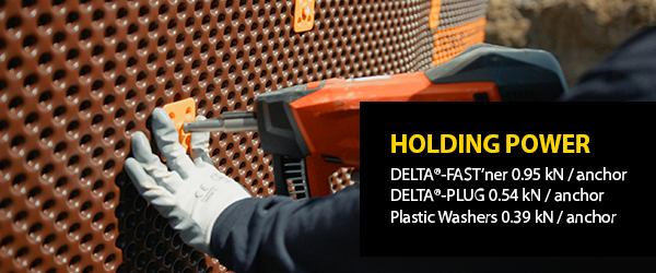 Builder installing DELTA®-FAST’ner and DELTA®-MS dimpled membrane